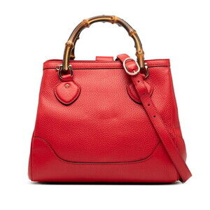 Gucci Diana Bamboo Handbag Shoulder Bag Red Brown Leather